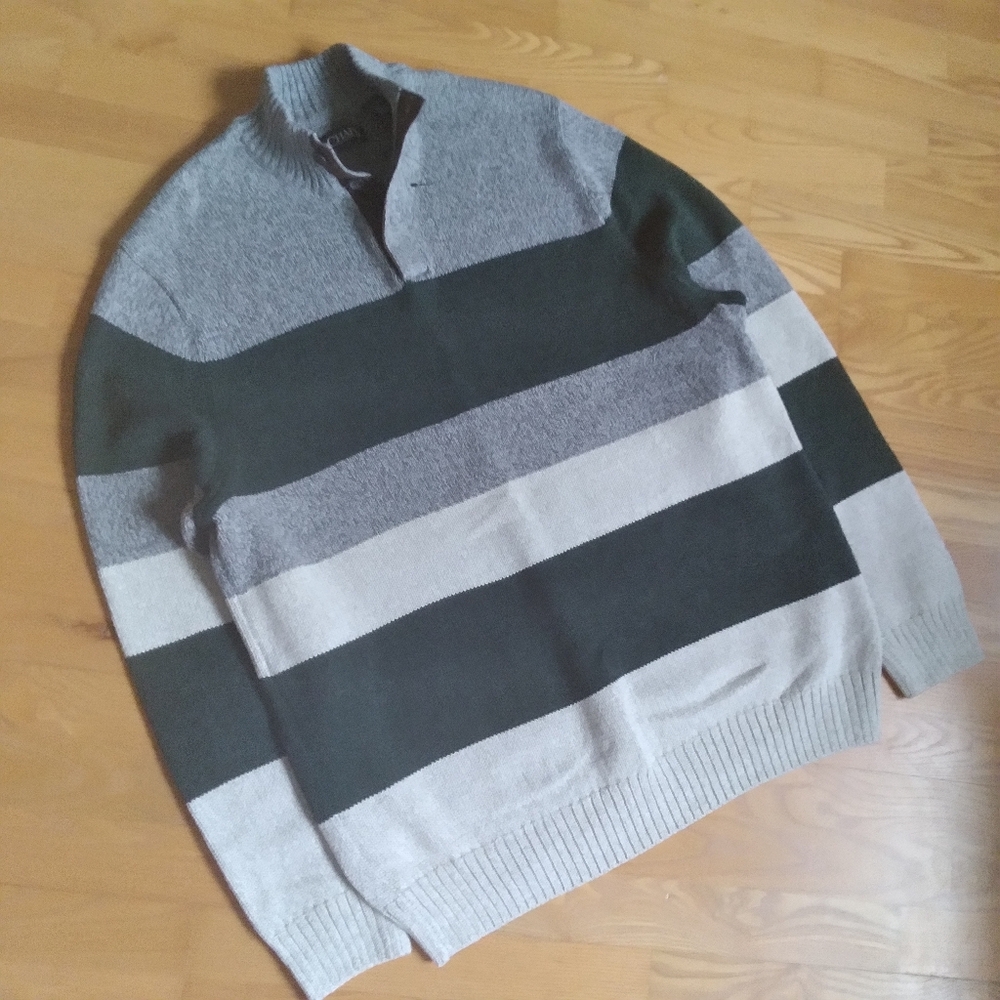 Chaps Mens Rugby Striped Sweater Green White Gray‎ Colorbrock XXL Button Detail